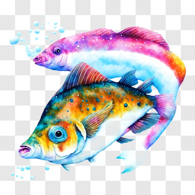 Download Vibrant Fish in Watercolor Painting PNG Online - Creative