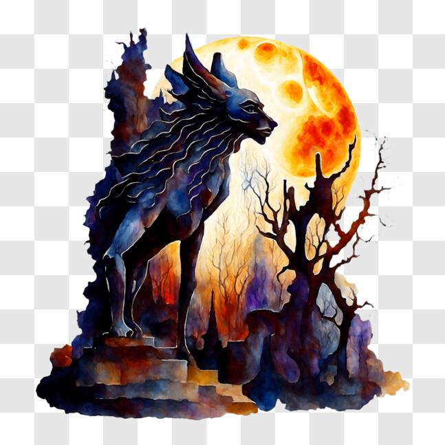 Download Werewolf howling at the full moon in a dark forest PNGs Online ...