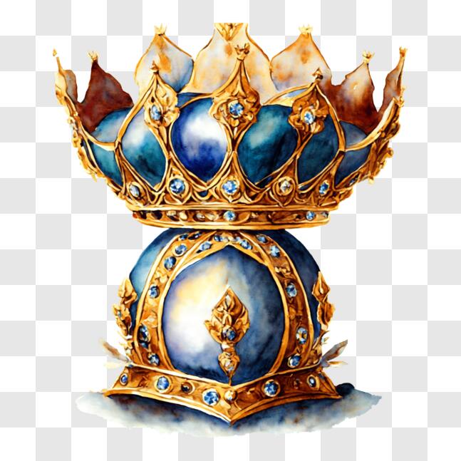 Download Royal Gold Crown with Blue Gemstones PNG Online - Creative Fabrica