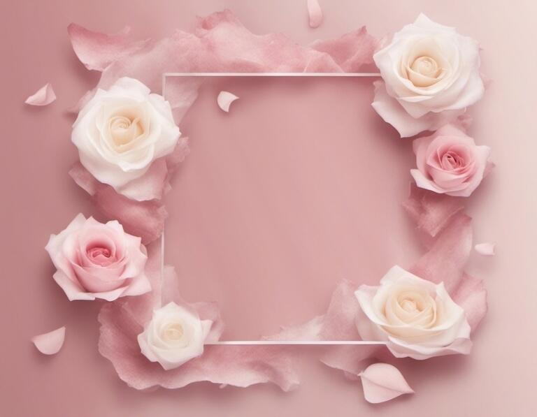 Download Pink Background with Frame of White Roses and Petals ...