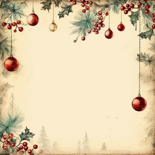 Download Vintage Christmas Background with Ornamental Holly Balls and ...