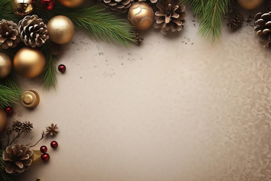Download Golden Christmas Background with Ornaments and Pine Cones ...