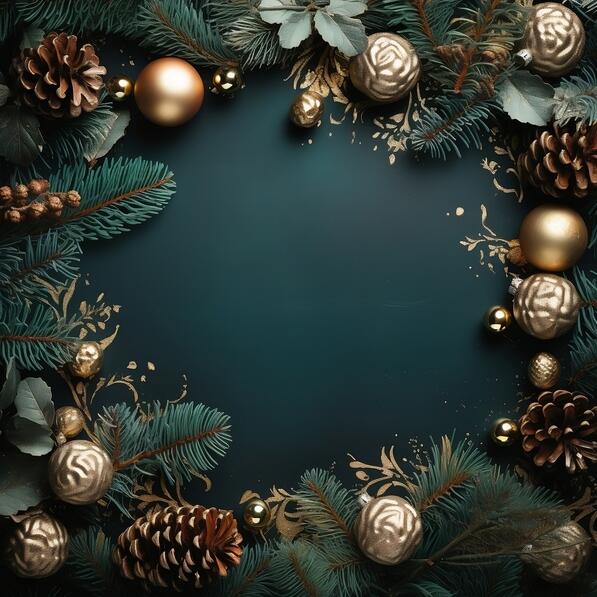 Download Blue and Gold Christmas Background with Ornaments and Pine ...