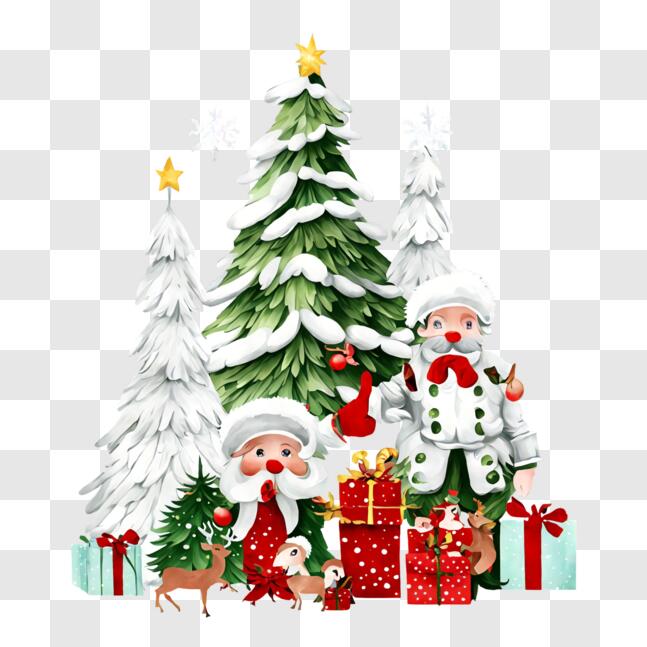 Santa claus árbol navidad y bolsa regalo verde