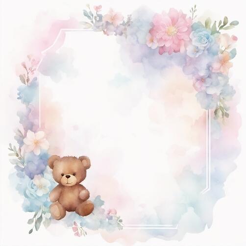 Watercolor Frame with Teddy Bear, Flowers, and Butterflies Patterns Watercolor Frame with Teddy Bear, Flowers, and Butterflies Patterns thumbnail