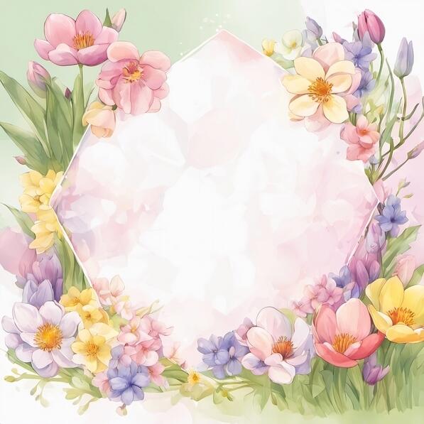 Download Watercolor Floral Frame with Spring Flowers on Green ...