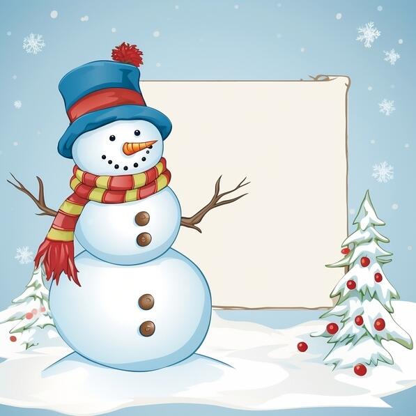 Download Snowman in Winter Landscape with Empty Signboard Backgrounds ...