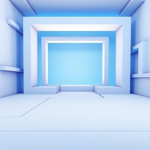 3D-Rendering eines leeren blau beleuchteten Raums mit geometrischen Formen Hintergründe thumbnail
