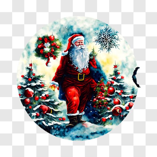 Download Santa Claus Painting Ornament in Snowy Forest PNG Online ...