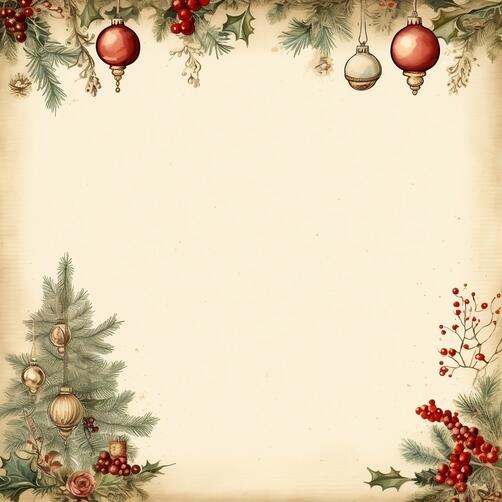 Vintage Christmas Card with Ornaments, Berries, and Pinecones Vintage Christmas Card with Ornaments, Berries, and Pinecones thumbnail