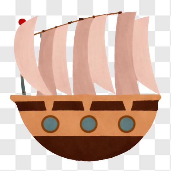 Download Old-Fashioned Cartoon Sailing Boat with Brown Sails PNG