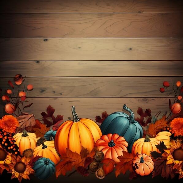 Download Thanksgiving Wooden Background with Pumpkins and Leaves