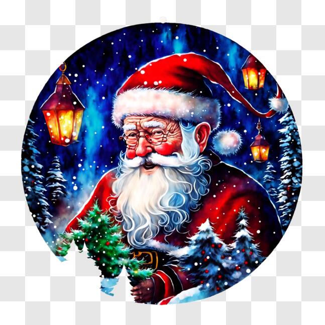 Download Festive Santa Claus Painting with Christmas Tree PNG Online ...