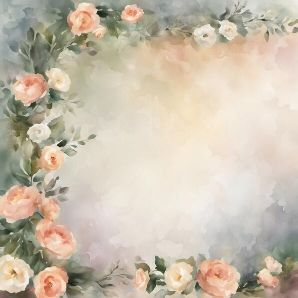 Download Watercolor Floral Frame with Peach Roses and Green Leaves ...