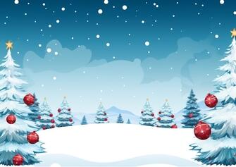Snowy Christmas Landscape with Decorated Trees and Ornaments Snowy Christmas Landscape with Decorated Trees and Ornaments thumbnail