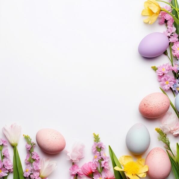 Download Colorful Easter Eggs and Flowers on White Background ...
