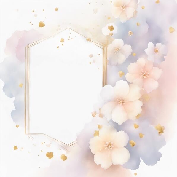 Download Watercolor Background with Gold Frame and Pink Flowers ...