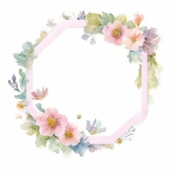 Download Watercolor Floral Frame with Pink Flowers and Leaves on White ...