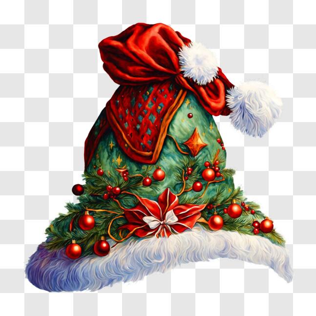 Download Festive Green Santa Hat with Ornaments PNG Online - Creative ...