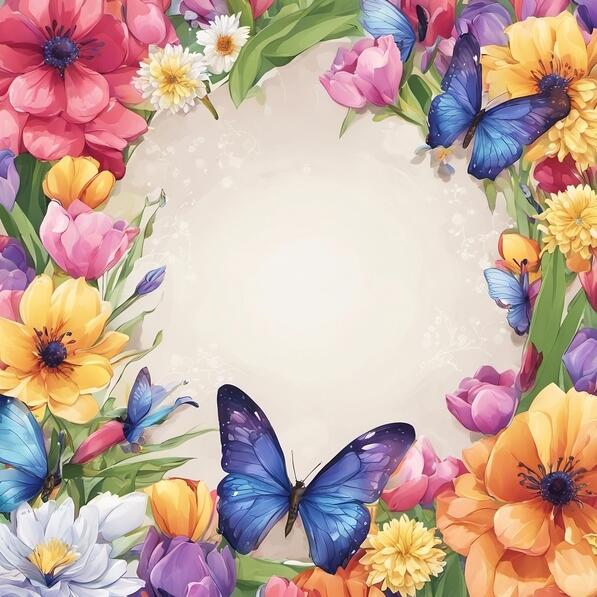 Download Colorful Floral Frame with Butterflies and Flowers Backgrounds ...