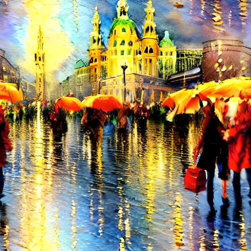 Rainy Day Painting with People Walking in the Rain Rainy Day Painting with People Walking in the Rain thumbnail