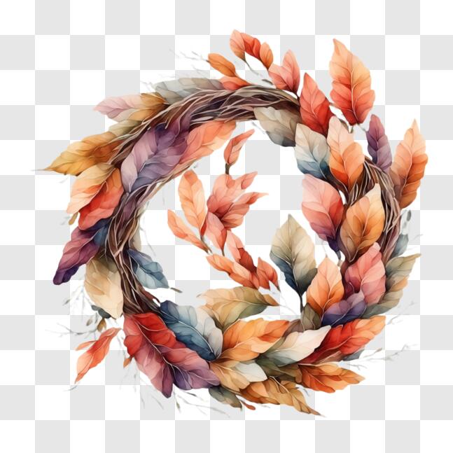 Download Colorful Autumn Leaf Wreath - Fall Season Decor PNG Online ...
