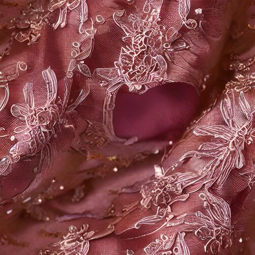 Intricately Embroidered Pink Fabric Close-up Intricately Embroidered Pink Fabric Close-up thumbnail