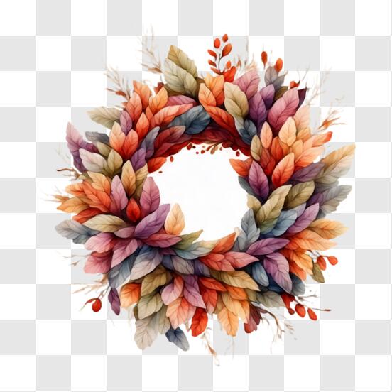 Download Colorful Autumn Leaf Wreath for Fall Decor PNG Online ...