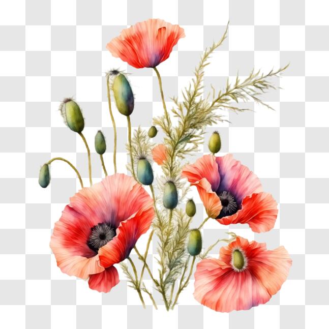 Download Bouquet of Red Poppies and Grasses for Decoration PNGs Online ...