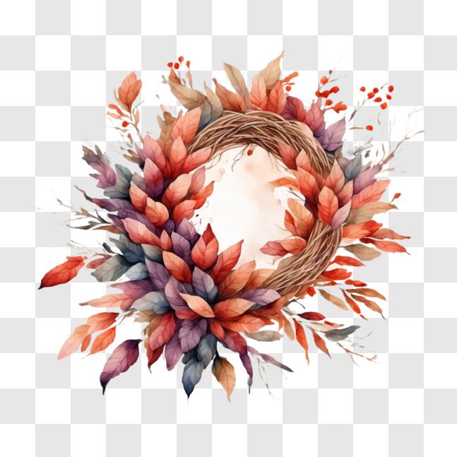 Download Colorful Leaf and Berry Wreath for Fall Season Decor PNG ...