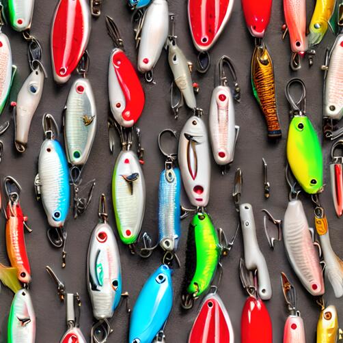 Colorful Fishing Lures Arranged in Rows Colorful Fishing Lures Arranged in Rows thumbnail