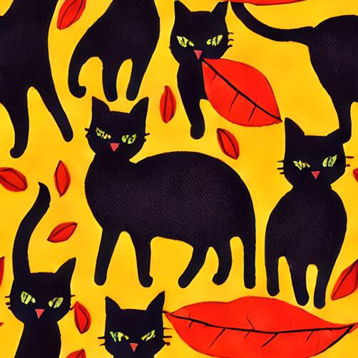 Black Cats on Yellow Background with Orange Leaf Black Cats on Yellow Background with Orange Leaf thumbnail