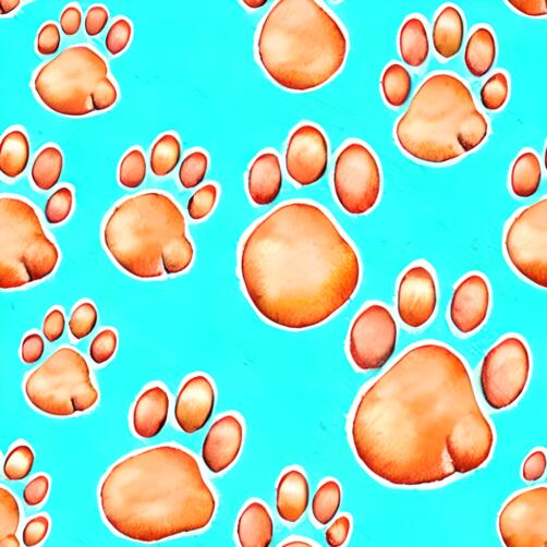 Seamless Pattern of Orange Dog Paw Prints on Aqua Blue Background Seamless Pattern of Orange Dog Paw Prints on Aqua Blue Background thumbnail