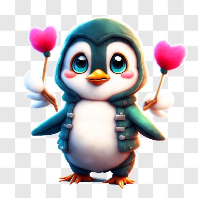 Download Adorable Penguin with Heart-Shaped Balloons PNG Online ...