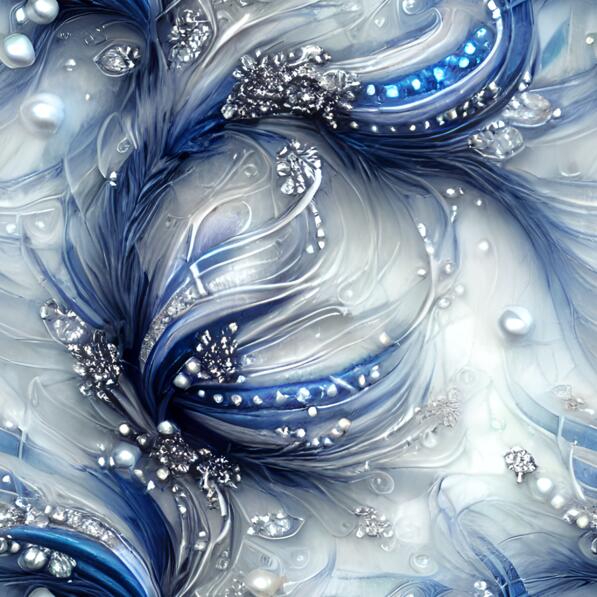 Download Blue and White Abstract Design with Feathers, Pearls, and ...