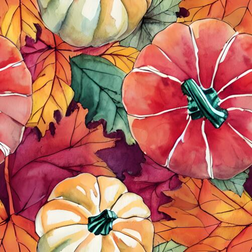Buntes herbstinspiriertes nahtloses Muster mit Kürbissen und Blättern Hintergründe thumbnail