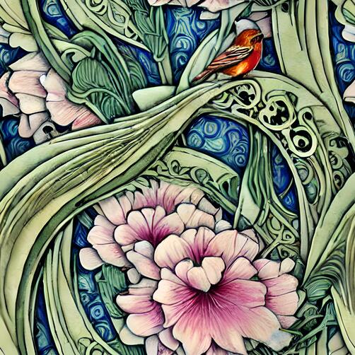 Stained Glass Painting with Pink Flowers and Ornate Bird Stained Glass Painting with Pink Flowers and Ornate Bird thumbnail