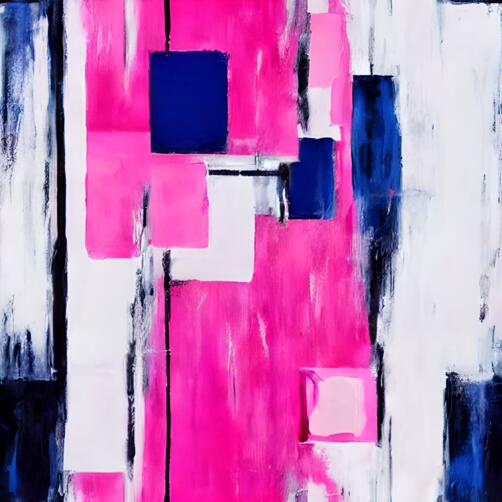 Abstract Painting with Pink, Blue, and Black Squares on White Background Abstract Painting with Pink, Blue, and Black Squares on White Background thumbnail