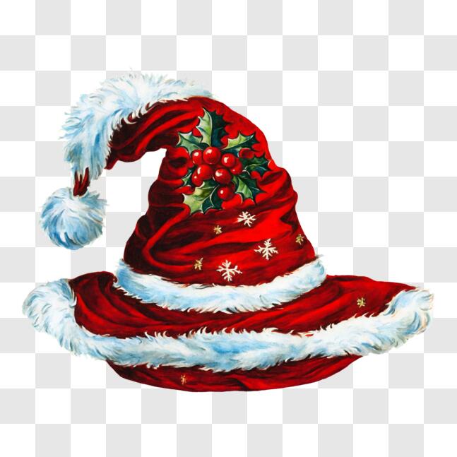 Download Christmas Santa Hat with Holly PNG Online - Creative Fabrica
