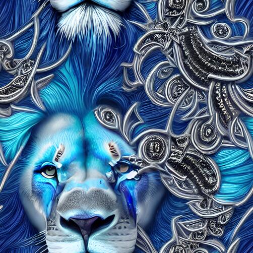 Colorful Lion Artwork with Floral Patterns and Swirling Lines Colorful Lion Artwork with Floral Patterns and Swirling Lines thumbnail