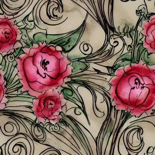 Seamless Pink Flower Pattern with Swirls and Roses Seamless Pink Flower Pattern with Swirls and Roses thumbnail