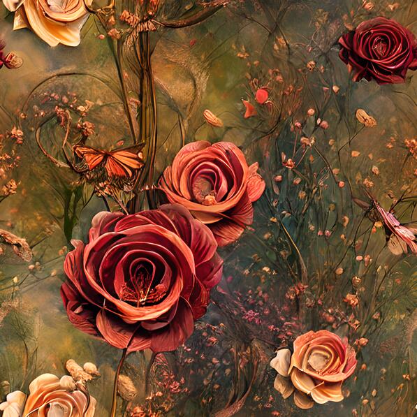 Red Roses Photoshop Pattern Download Colorful Floral Pattern with Red Roses and Butterflies ...