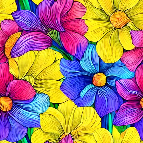Brightly colored flower pattern on a white background Brightly colored flower pattern on a white background thumbnail