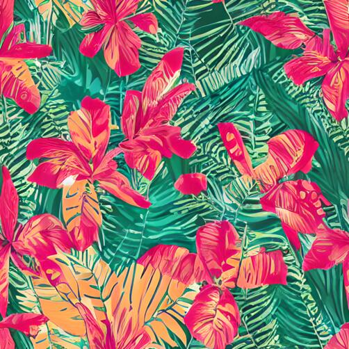 Tropical Floral Pattern in Pink, Orange, and Green Tropical Floral Pattern in Pink, Orange, and Green thumbnail