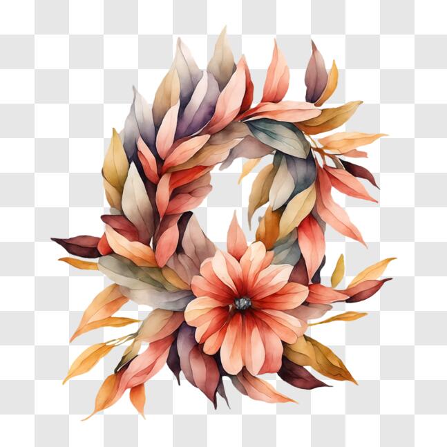 Download Colorful Leaf and Flower Wreath Decoration PNG Online ...