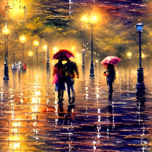 Couple Walking in the Rain with Umbrellas Couple Walking in the Rain with Umbrellas thumbnail