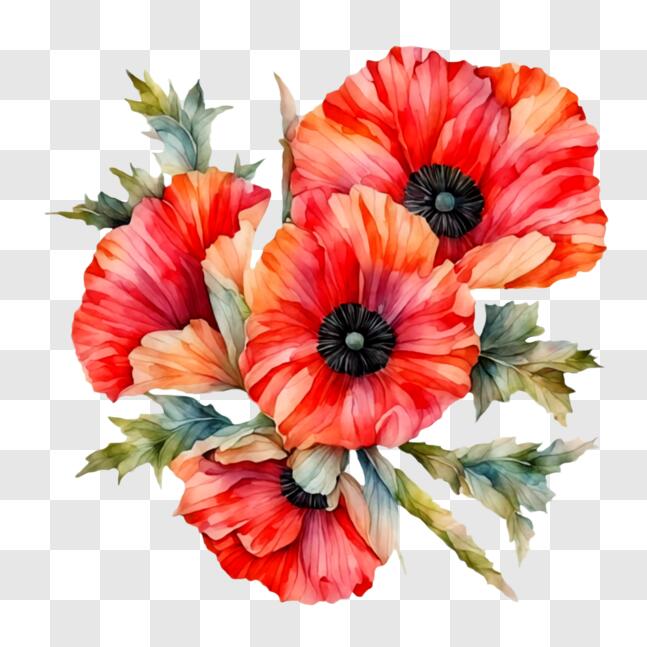 Download Bouquet of Red Poppies in Watercolor PNGs Online - Creative ...