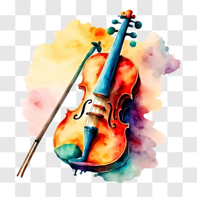 Download Watercolor painting of a violin or cello with colorful ...