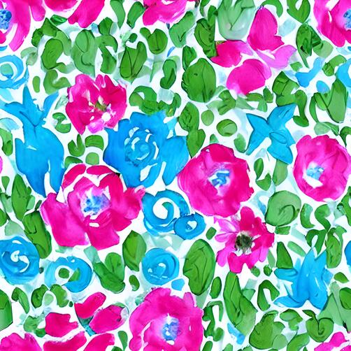 Lilly Pulitzer Floral Pattern in Pink, Blue, and Green on White Background Lilly Pulitzer Floral Pattern in Pink, Blue, and Green on White Background thumbnail
