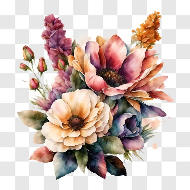 Download Bouquet of Watercolor Flowers in Various Colors PNGs Online ...